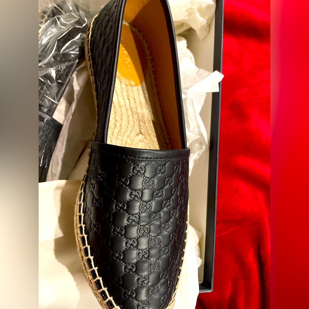 NEW! Gucci Black Leather Espadrilles